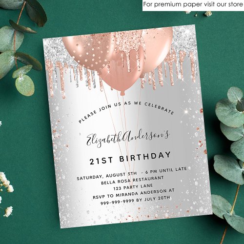 Birthday silver rose gold glitter balloons budget flyer