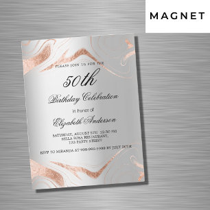 Birthday silver rose gold marble luxury magnetic invitation