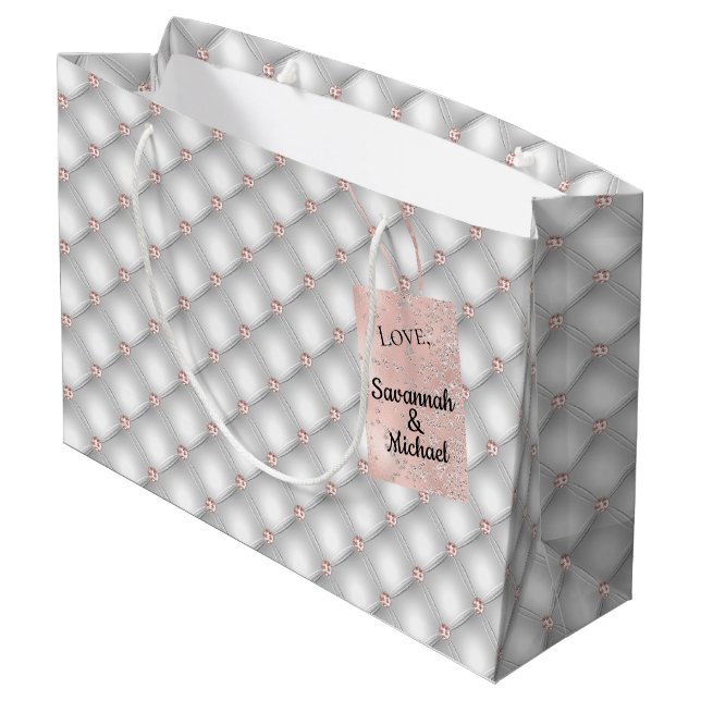 Birthday silver rose gold name glamorous large gift bag (Back Angled)