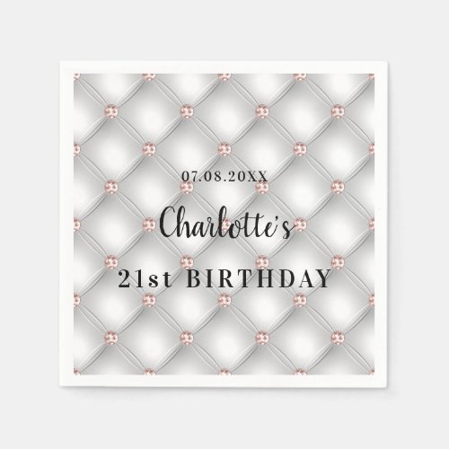 Birthday silver rose gold pink name napkins