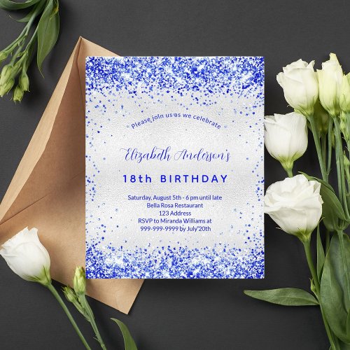 Birthday silver royal blue budget invitation flyer