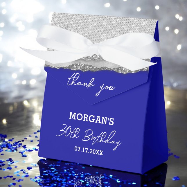 Birthday Silver Royal Blue Glitter Name Thank You Favor Boxes (Creator Uploaded)