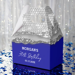 Birthday Silver Royal Blue Glitter Name Thank You Favor Boxes