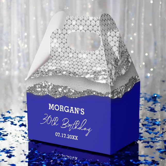 Birthday Silver Royal Blue Glitter Name Thank You Favor Boxes (Creator Uploaded)