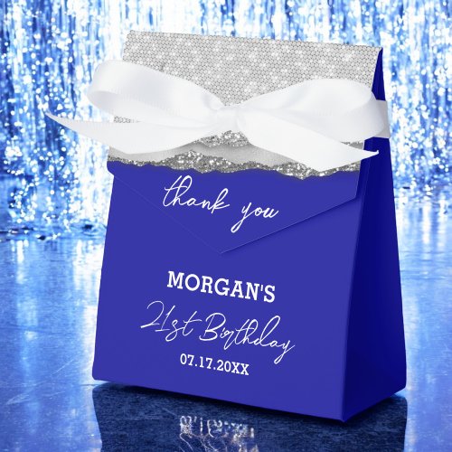 Birthday Silver Royal Blue Glitter Name Thank You Favor Boxes