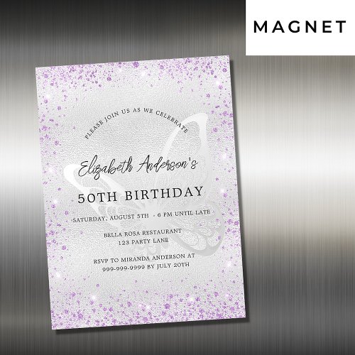 Birthday silver violet butterfly sparkles luxury magnetic invitation