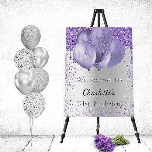 Birthday silver violet glitter welcome balloons foam board