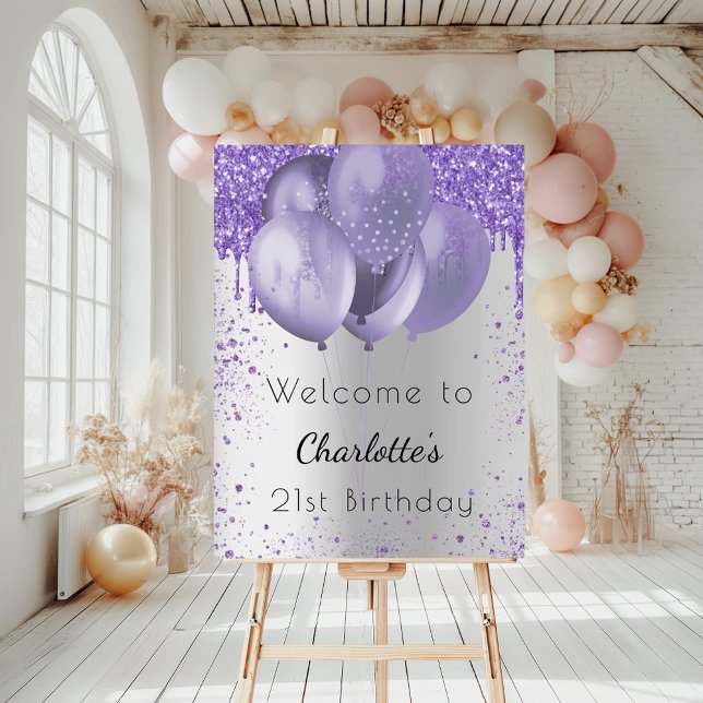 Birthday silver violet glitter welcome balloons foam board (Creator Uploaded)