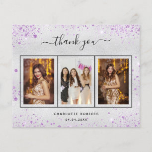 Birthday silver violet photo thank you card