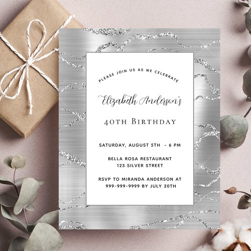 Birthday silver white elegant budget invitation flyer