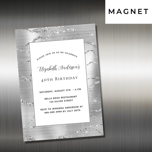Birthday silver white elegant luxury magnetic invitation