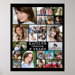 Birthday Simple 21 Photo Collage Custom Poster