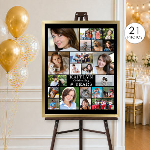 Birthday Simple 21 Photo Collage Custom Poster