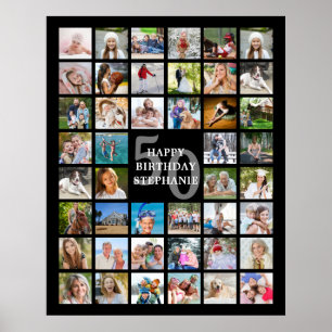Birthday Simple 44 Photo Collage Custom Colors Poster