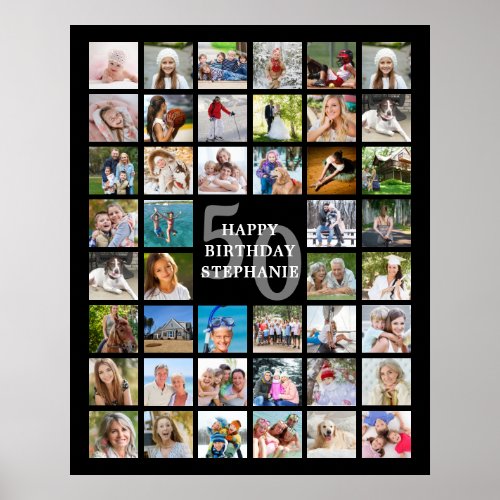 Birthday Simple 44 Photo Collage Custom Colors Poster