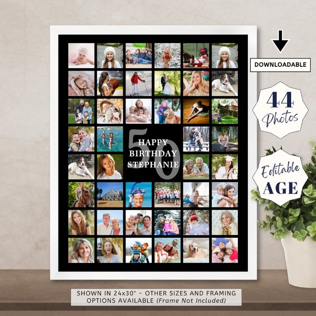 Birthday Simple 44 Photo Collage Custom Colors Poster (Creator Uploaded)