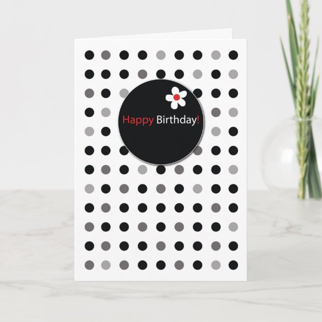 Birthday Simple Black Gray and Red Dots Card (Front)