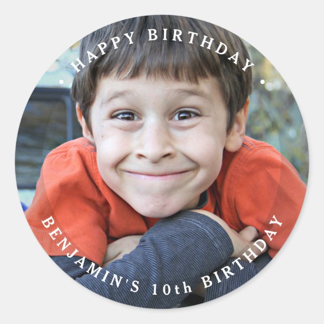 Birthday Simple Cute Personalized Photo Classic Round Sticker (Front)