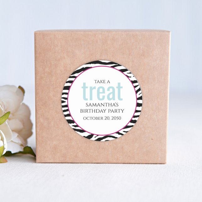 Birthday Simple Minimalist Modern Animal Print Classic Round Sticker (Creator Uploaded)