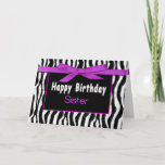 Birthday, Sis, Sister, ZEBRA,  FUSCHIA BOW Card<br><div class="desc">Fun birthday greeting for that really hip young lady.
Image has been designed digitally including ribbon for a more realistic effect.</div>