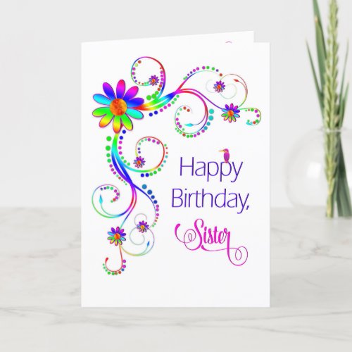 Birthday Sister  Abstract Floral in Vivid Colors Card