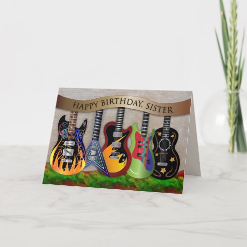 Birthday Sister Assortment of Colorful Guitars Card