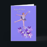 Birthday, Sister, Ballerina, Violets Card<br><div class="desc">This adorable little ballerina in her purple and white costume is perched on a bunch of violets and is reaching for the stars on this lovely ballet themed image.  She has flowers in her strawberry blonde hair.  The background is a medium purple.</div>