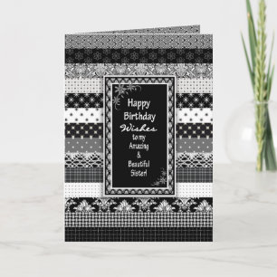 Birthday, SISTER, Black/White Print Layers Card