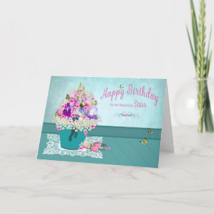 Birthday - Sister -Bucket of Flowers Card