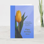 Birthday, Sister, Golden Tulip Flower Card<br><div class="desc">For a sister's birthday this is a nice colorful birthday greeting with a religious theme. The cover image shows a lovely yellowish orange tulip surrounded by deep green leaves. The background is a varied blue with a wide deep blue border on the left side of the card. Rays of light...</div>