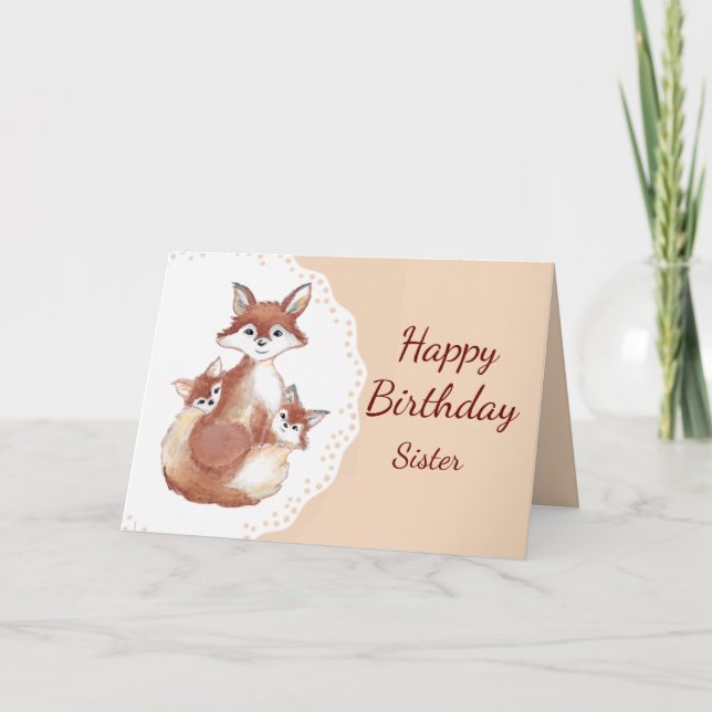 Birthday Sister Humor Fun Foxy Mama Fun Fox Cubs Card (Front)