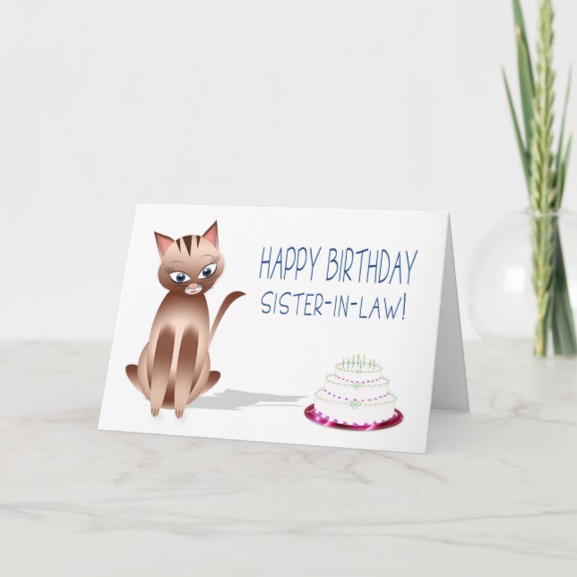 BIRTHDAY - Sister-in-law - Kitty Cat - Cake Card (Front)