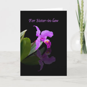 Birthday, Sister-in-law, Orchid Reflected on Black Card