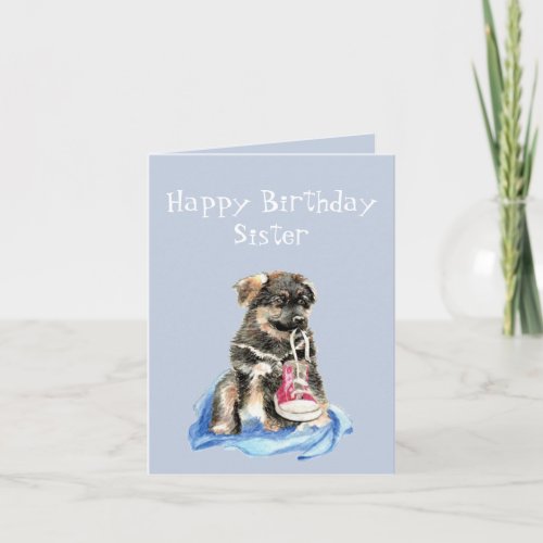 Birthday Sister Runner Puppy Running Shoe Dog Card