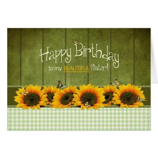 Birthday Sister Sunflowers and butterflies Card