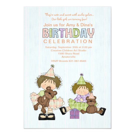 Birthday Sisters Cuties Birthday Party Invitation