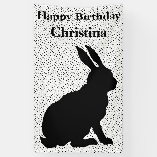 Birthday Sitting Rabbit  Black Silhouette Dots Banner