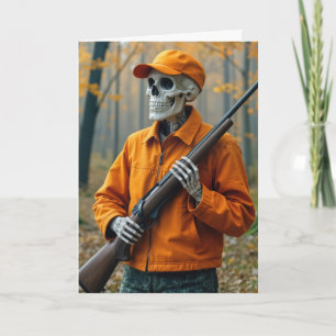 Birthday Skeleton Deer Hunter Carrying a Rifle Card