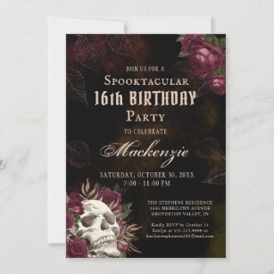 Birthday Skull Roses Dark Grunge Party Invitation
