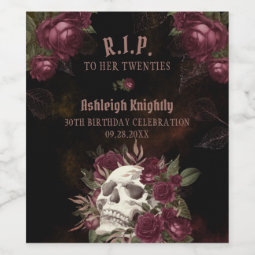 Birthday Skull Roses RIP Decade Wine Label | Zazzle