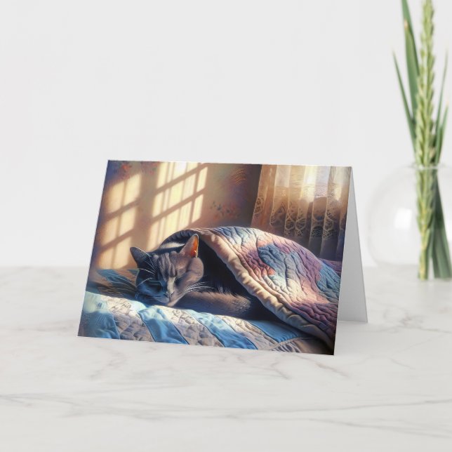 Birthday Sleeping Gray Cat Card (Front)