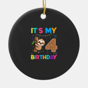 Birthday Sloth 4 years old 4th Birthday Sloth Love Ceramic Ornament