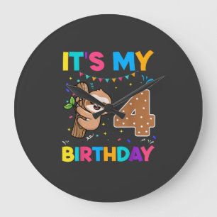 Birthday Sloth 4 years old 4th Birthday Sloth Love Large Clock