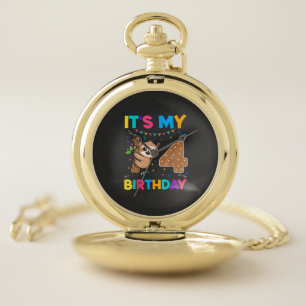Birthday Sloth 4 years old 4th Birthday Sloth Love Pocket Watch