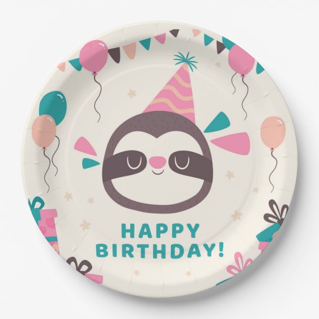 Birthday Sloth Paper Plates (Front)