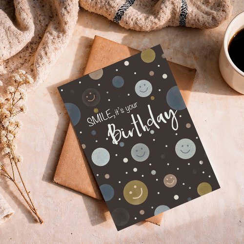 Birthday Smile Brown Modern Dots with Smiley