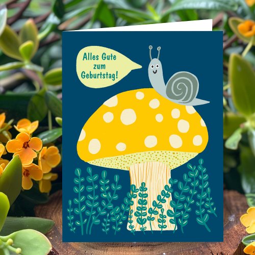 Birthday snail on magical mushrooms card