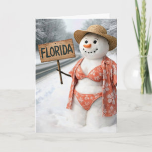 Birthday Snow Lady Hitchhiking With Sign Card