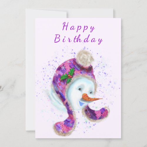 Birthday Snowman In Purple Pink Beanie Winter Hat