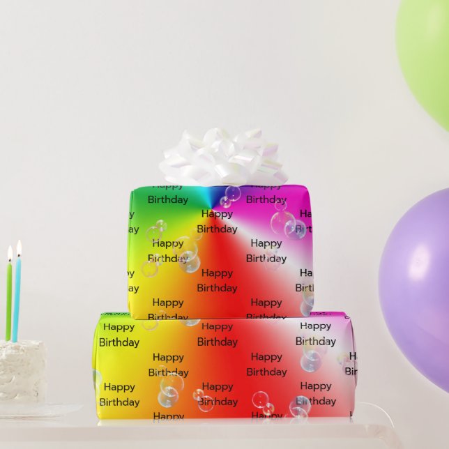 Birthday Soap Bubbles On Rainbow Spectrum Wrapping Paper (Party Gifts)